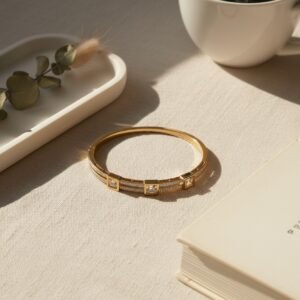 Little Rose Gold Stone Cuff Bangle